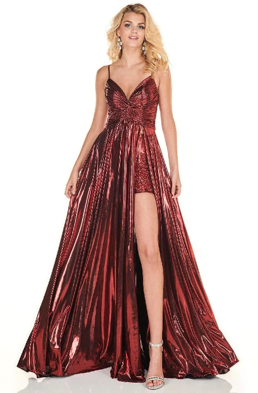 women's versatile dressesRachel Allan Homecoming 4142 - Long Metallic Ruche A-line Gown