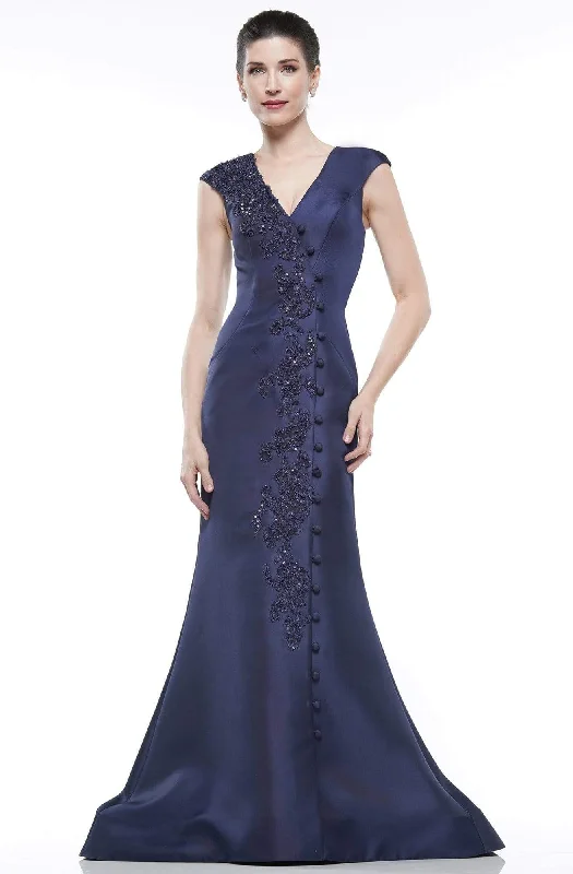 women's wrinkle-resistant dressesMarsoni By Colors - MV1007 Cap Sleeves Appliqued Long Gown