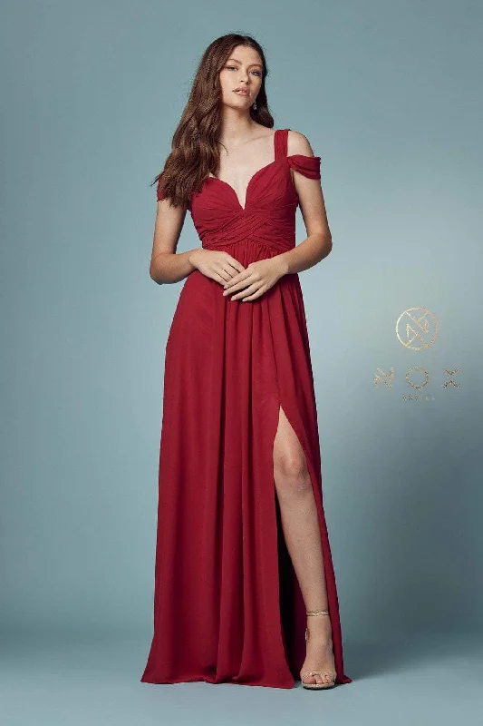 women's long-sleeved dressesNox Anabel - Y277P A-Line High Slit Gown