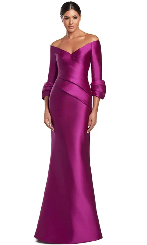 women's wedding guest dressesAlexander by Daymor 2060F24 - Pleated Quarter Sleeve Formal Gown