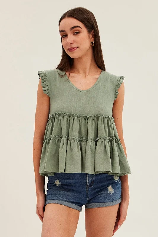 women's tops for those who seek both style and comfortGreen Ruffle Tiered Top