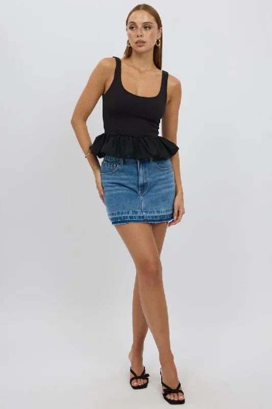 women's tops for mixing and matching with different bottomsBlack Bubble Top Sleeveless