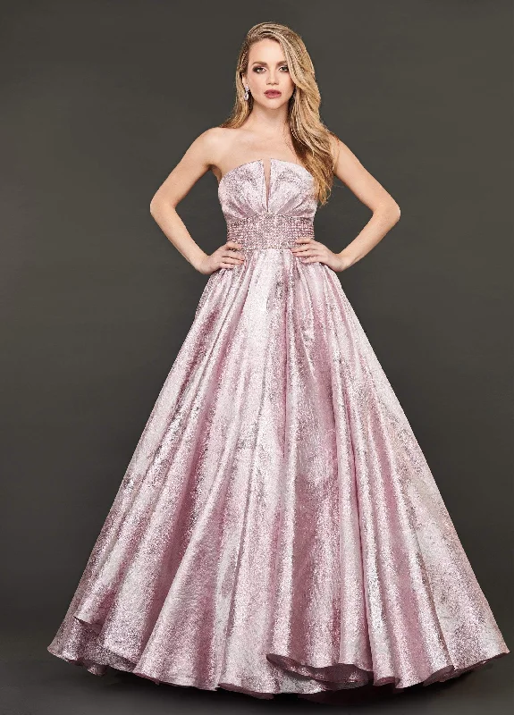 women's body-skimming dressesRachel Allan Couture 8418 - Strapless Metallic Pleated Ballgown