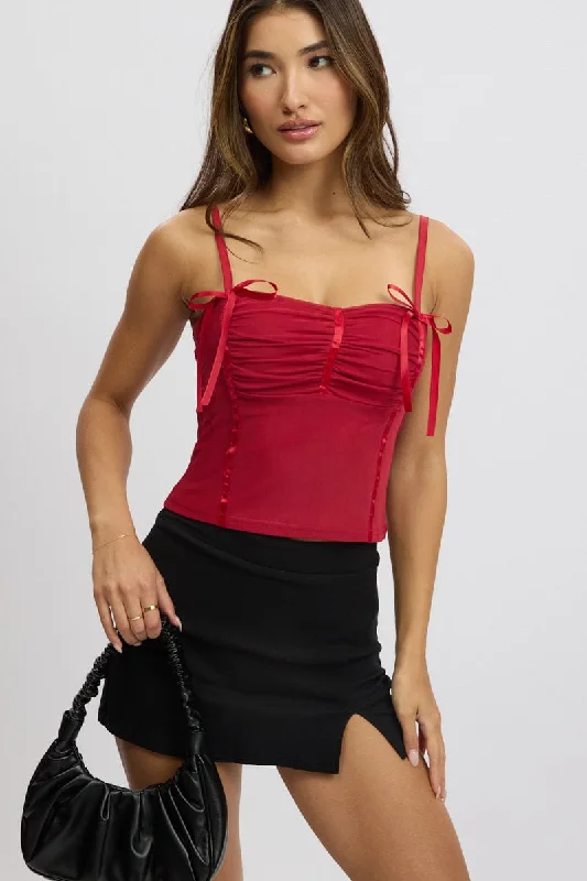 women's tops for fashion-conscious professionalsRed Mesh Singlet Top