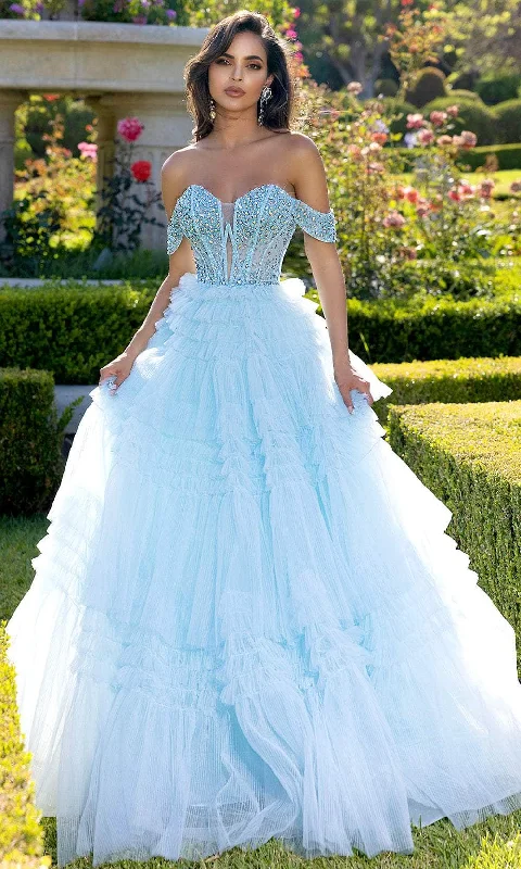 women's solid color dressesPortia and Scarlett PS25303 - Off-Shoulder Embellished Ballgown