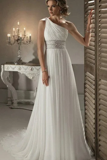 women's fair-trade dressesOne Shoulder Bridal Gown With Craystal Embellishment Girdling