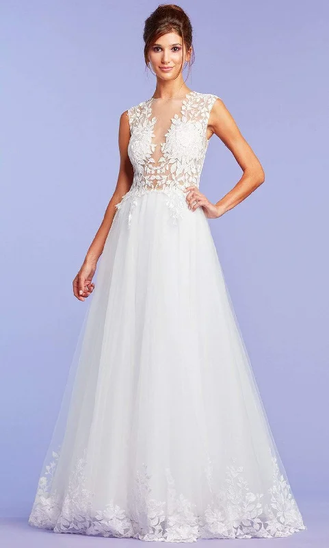 women's mini dressesTadashi Shoji - BPY20282LBR Illusion Jewel A-Line Bridal Gown