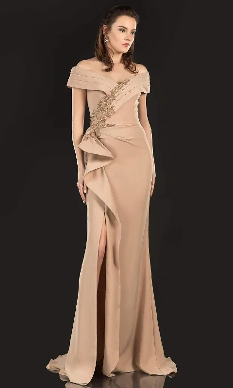 women's sleeveless dressesTerani Couture 2021M2986 - Embellished Draped Formal Gown