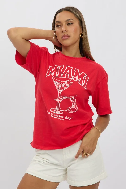 women's tops with built-in brasRed Graphic Tee Short Sleeve