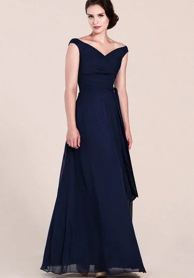 women's silk dressesOff-shoulder A-line Chiffon Gown With V-back