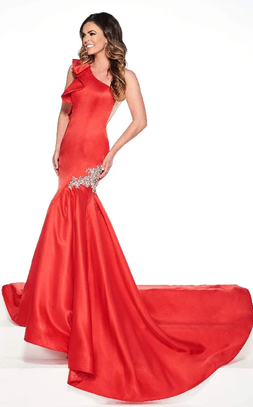 women's bodycon dressesRachel Allan Primadonna 5084 - Ruffled One Shoulder Satin Gown