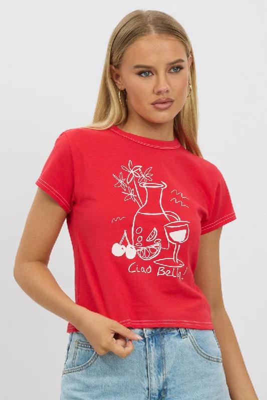 spaghetti strap women's topsRed Graphic Tee Short Sleeve