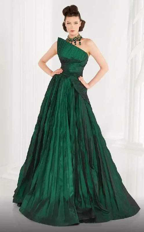 women's handmade dressesMNM COUTURE - 2558 Asymmetrical Pleated Ballgown