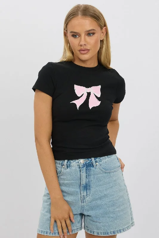 women's tops for those who want to wear pieces that are both comfortable and stylishBlack Graphic Tee Short Sleeve