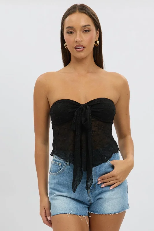 women's tops for vintage fashion enthusiastsBlack Boob Tube Top Lace