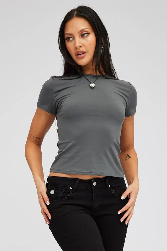 satin women's topsGrey Supersoft Top Short Sleeve