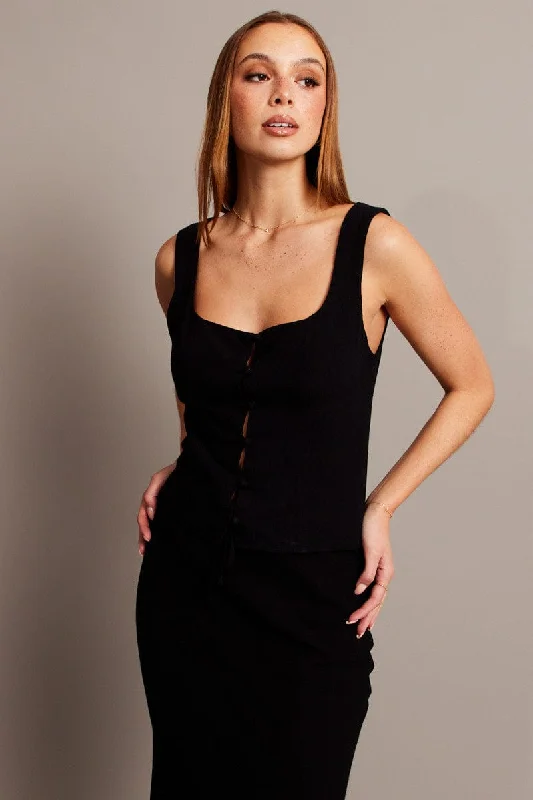 women's tops for those who refuse to compromise on styleBlack Top Sleeveless Button Front