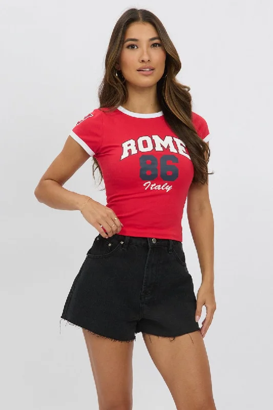 women's tops for those who love to experiment with fashionRed Graphic Tee Short Sleeve