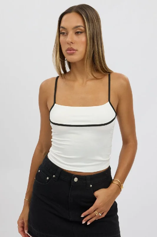 women's tops for those who want to wear pieces that are both functional and fashionableWhite Singlet Top Contrast Piping