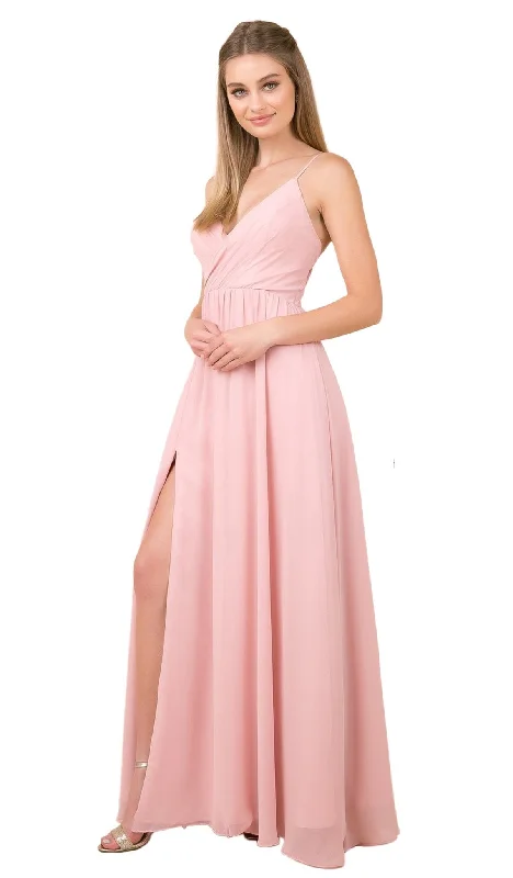 women's curve-hugging dressesNox Anabel - R275SC Plunging Surplice V-neck A-line Gown