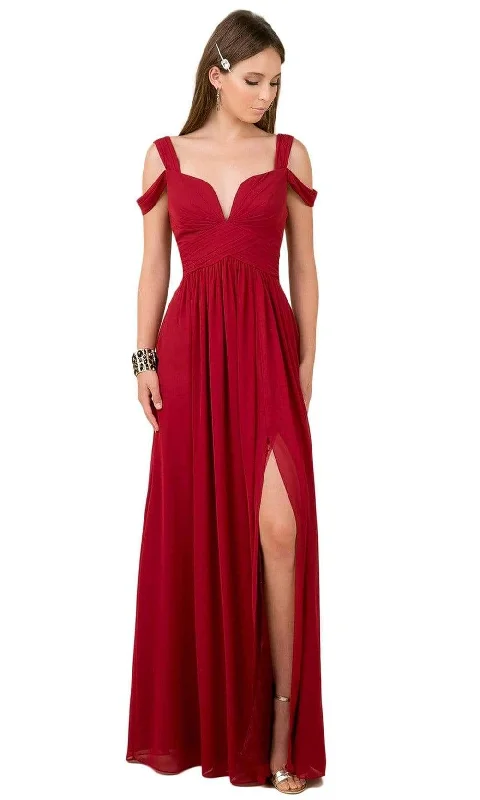 women's bell-sleeved dressesNox Anabel - Y277 A-Line High Slit Gown