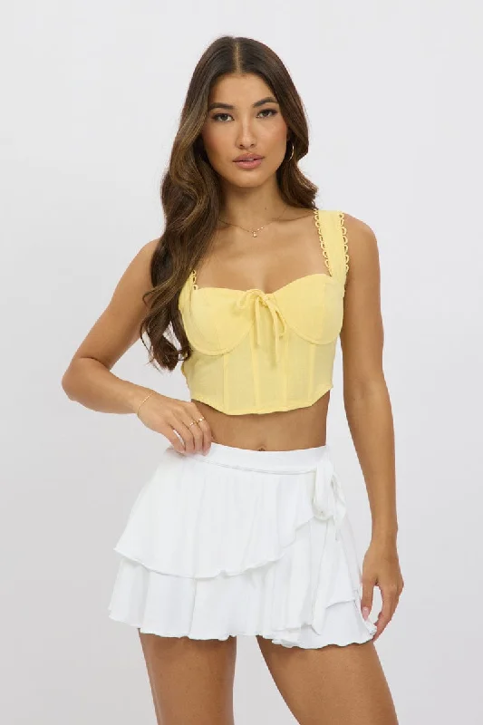 affordable women's topsYellow Broderie Corset Top Sleeveless Crop