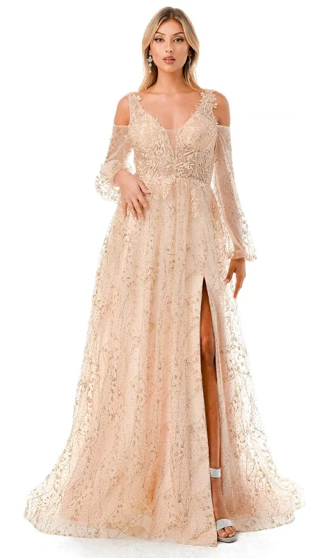 women's high-low dressesAspeed Design L2772T - Glitter Cold Shoulder Evening Gown