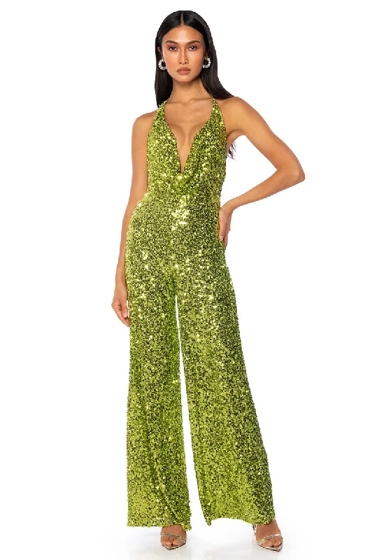 women's jumpsuits for petite womenJODIE SCOOP NECK SEQUIN JUMPSUIT IN LIME