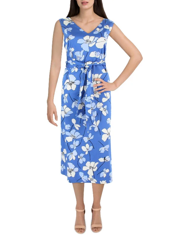 women's lightweight dressesWomens Floral Calf Midi Dress