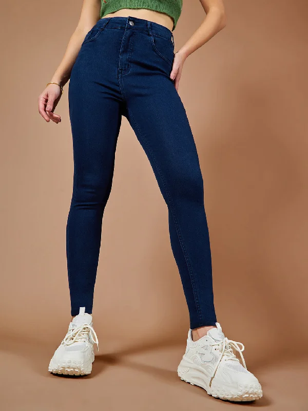 women's stone-washed denim jeansWomen's Navy Blue Skinny High Rise Stretchable Denim Jeans