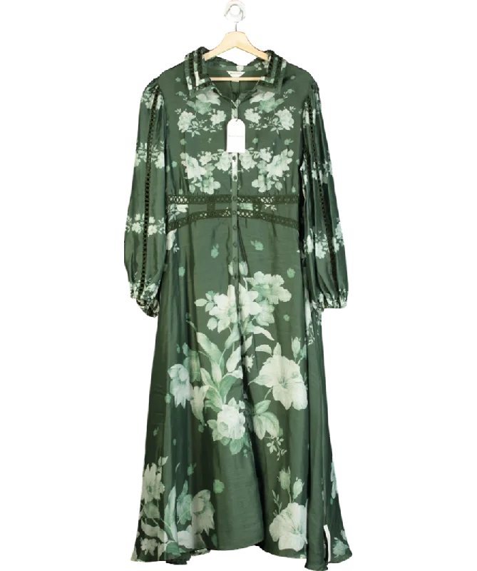 women's formal dressesMonsoon Green Amari Floral Midi Shirt Dress UK 22