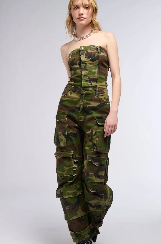 women's jumpsuits for travelOFF DUTY CAMO JUMPSUIT