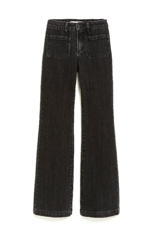 women's denim jeans with stretch fabricFaded Hi Rise Wide Leg Jeans In Black