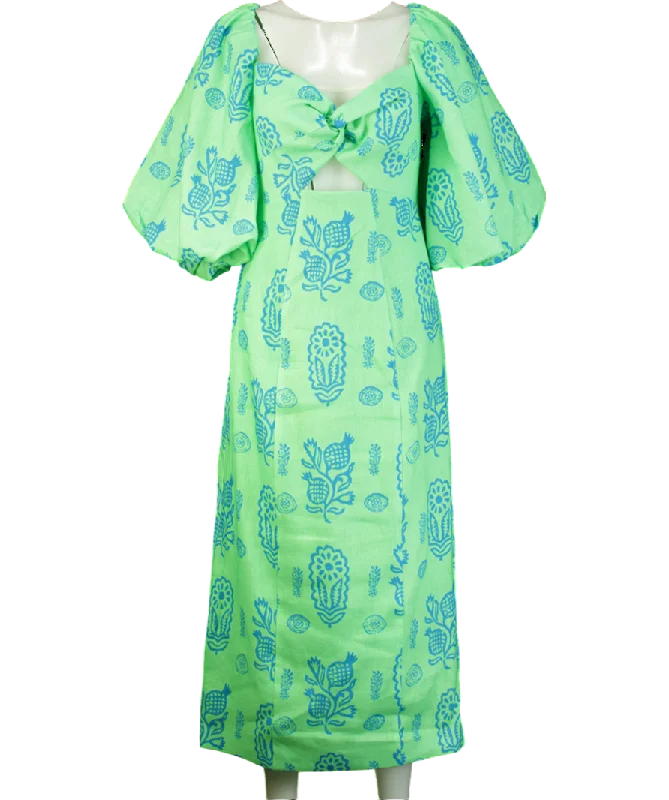 women's bell-sleeved dressesRhode Green Linen Noa midi Dress Clover Block UK 14