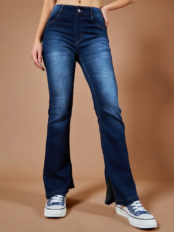 women's denim jeans with floral embroidery24/7 comfort Women's Blue Bell Bottom Bootcut Hourglass Mid Rise Denim Stretchable Jeans