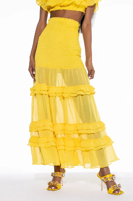 women's chiffon skirtsDELILAH SMOCKED MAXI SKIRT