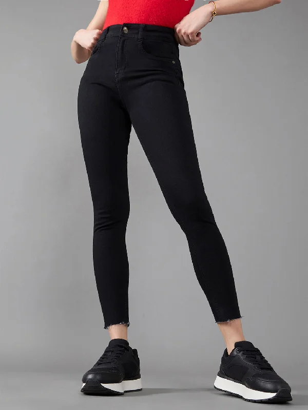 women's denim jeans for a night out24/7 comfort Women's Black Slim Fit High Rise Cropped Length Stretchable Denim Jeans