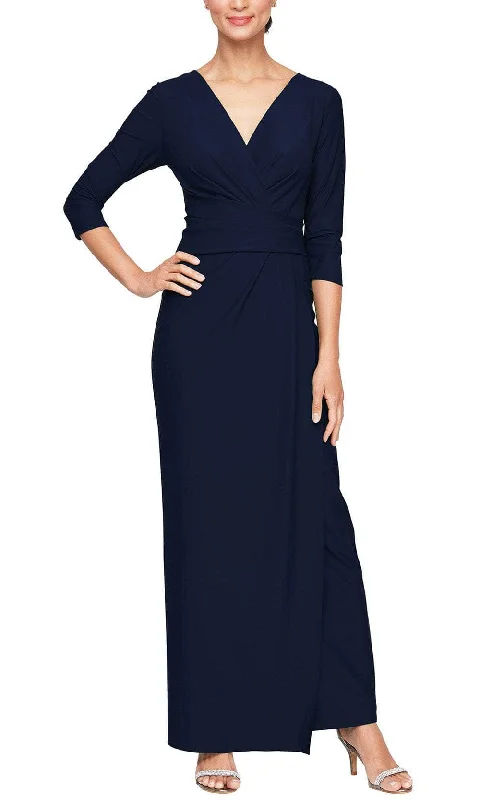 women's mother of the bride dressesAlex Evenings 8134413 - V-Neck Tucking Detail Formal Gown