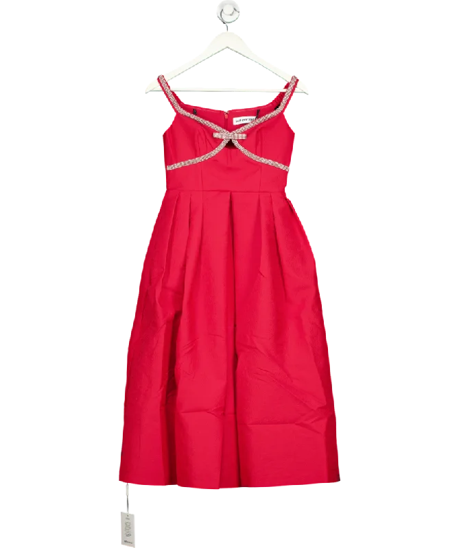 women's versatile dressesSelf-Portrait Bow-embellished Midi Dress In Red UK 6