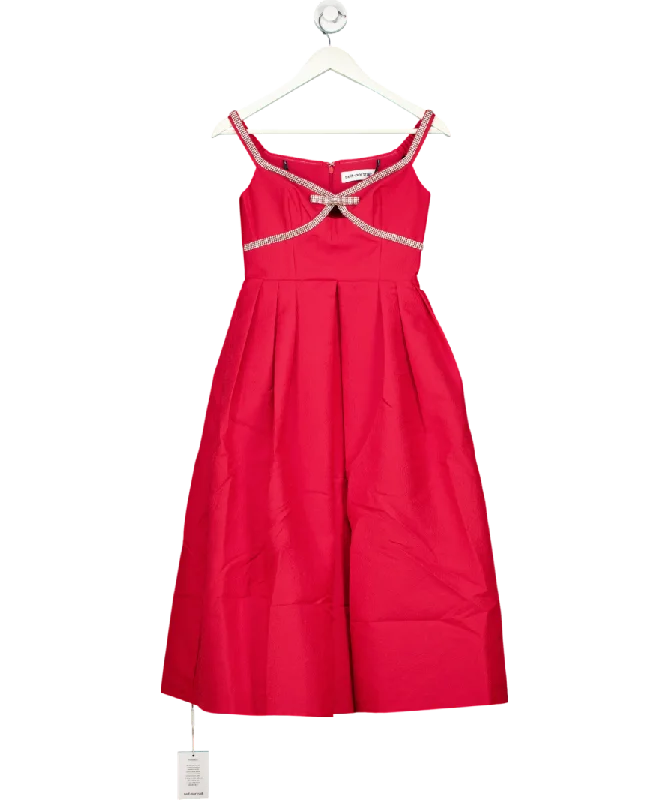 women's stylish dressesSelf-Portrait Bow-embellished Midi Dress In Red UK 8