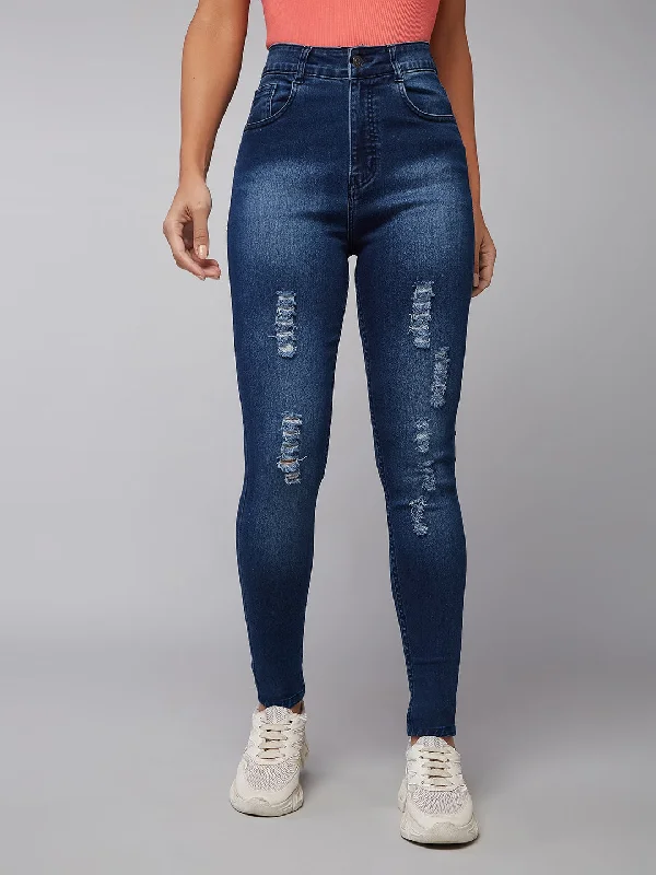 women's denim jeans with spandex24/7 comfort Women's Blue Skinny Fit Mid Rise Mildly Distressed Ripped Denim Jeans