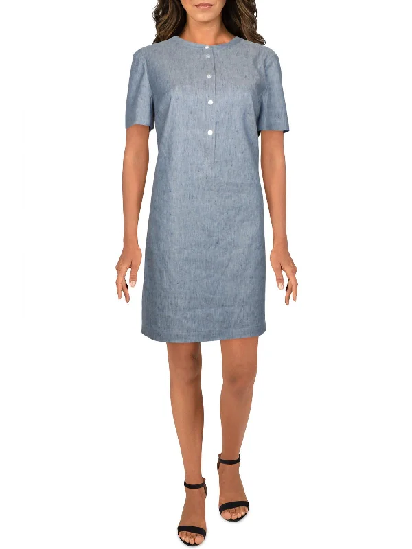 women's one-shoulder dressesTrapeze  Womens Linen Blend Mini Shirtdress