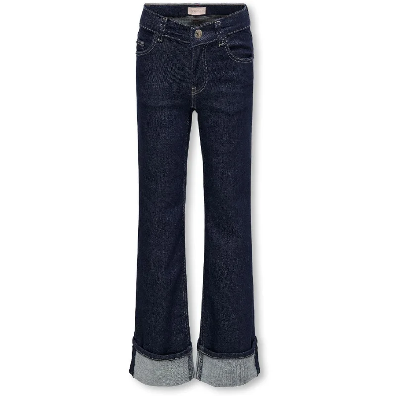 women's denim jeans for smart casualkids ONLY Dark Blue Denim Mercer Wide Fold-Up Denim Jeans