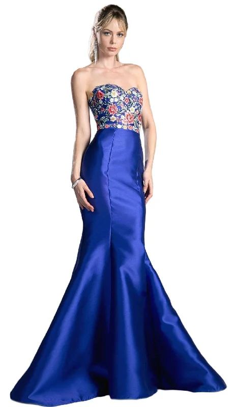 women's wrap dressesCinderella Divine - HW06 Floral Embellished Strapless Mermaid Evening Gown