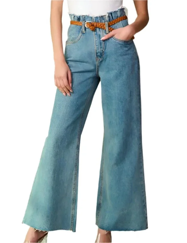 women's denim jeans with leather patchesHigh Waist Jean In Blue