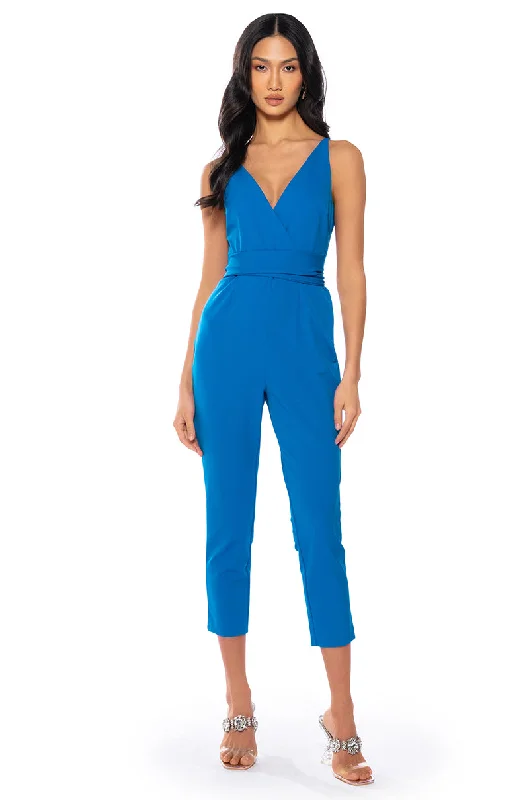 women's jumpsuits made of lacePERFECT FIT SLEEVELESS BELTED JUMPSUIT