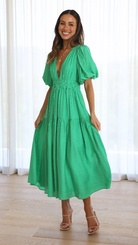 women's cinched-waist dressesErin Midi Dress - Green