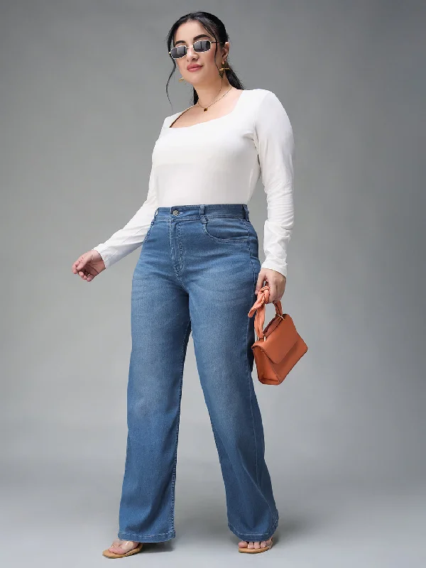 women's denim jeans for summer24/7 Comfort Women's Light Blue Wide-Leg Mid Rise Denim Jeans