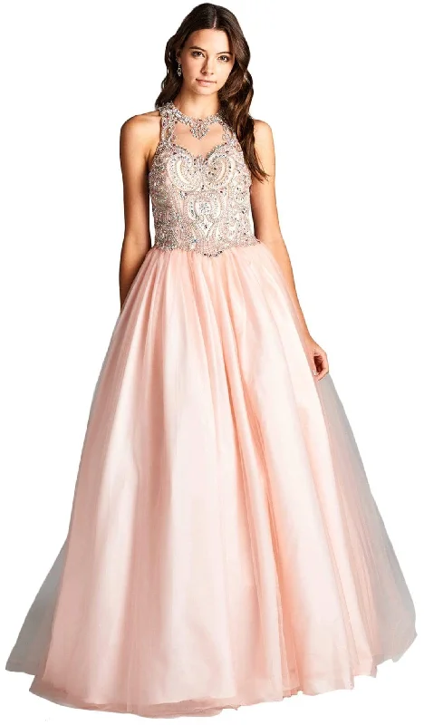 women's bridesmaid dressesAspeed Design - Bejeweled Illusion Halter Evening Ballgown