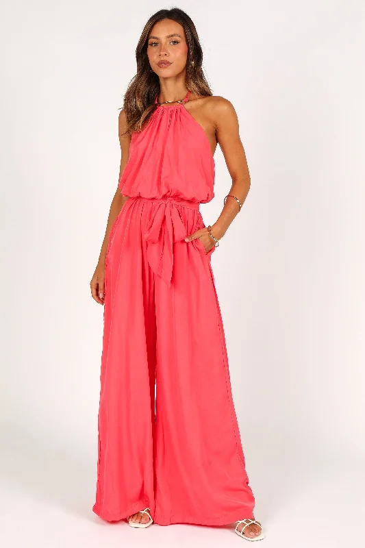 women's jumpsuits with striped patternsDionne Halter Jumpsuit - Flamingo